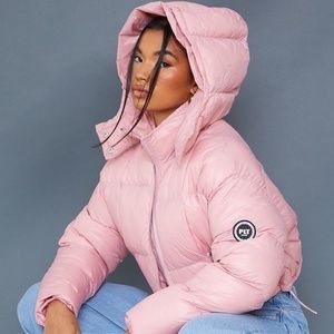 PRETTYLITTLETHING Pink Hooded Panel Puffer